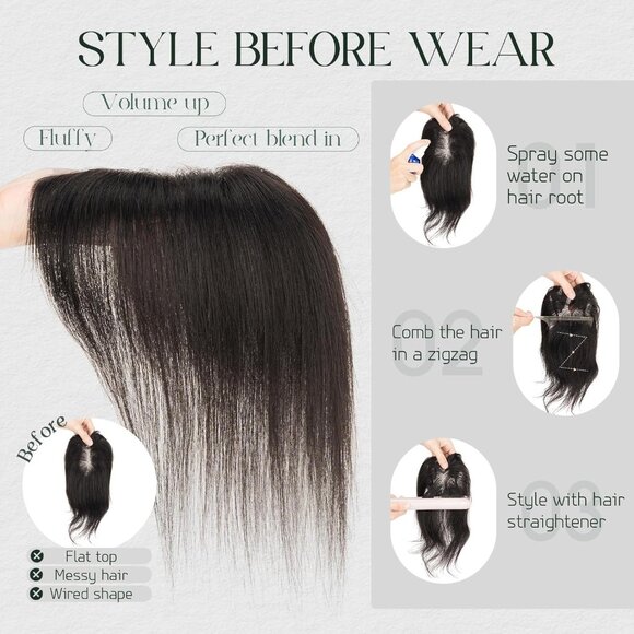 Hairpieces For Women Wispy Air Clip On Bangs Remy Short Black Lace Topper - Picture 6 of 8